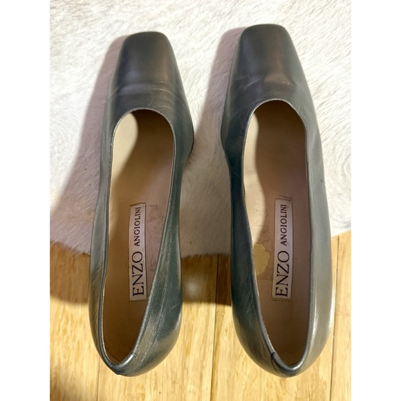 ENZO ANGIOLINI Vtg y2k Valentina Gray Leather Square Toe Block Toe Pumps Size 8N - Picture 2 of 6